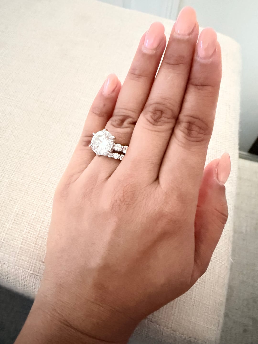 Customer photo review of S925 Moissanite 6.0Ct Round Cut Luxe Engagement Ring in Sterling Silver