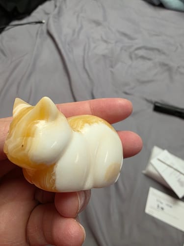 Customer photo review of Natural Crystal Carving Yellow Calcite Bread Cat