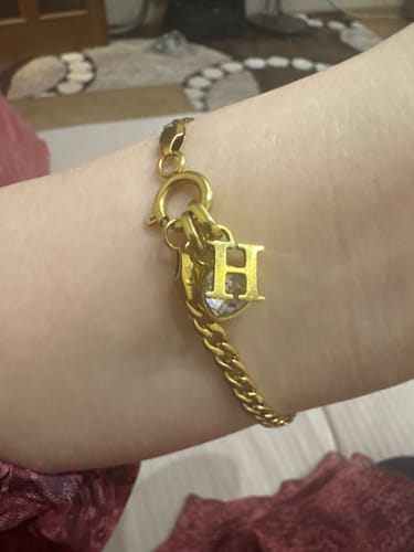 Customer photo review of Letter & birthstone bracelet gold