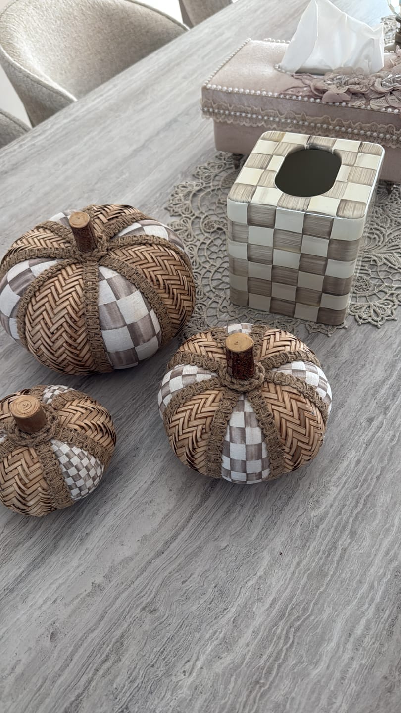Customer photo review of Mocha Check Rattan Pumpkins, Set of 3