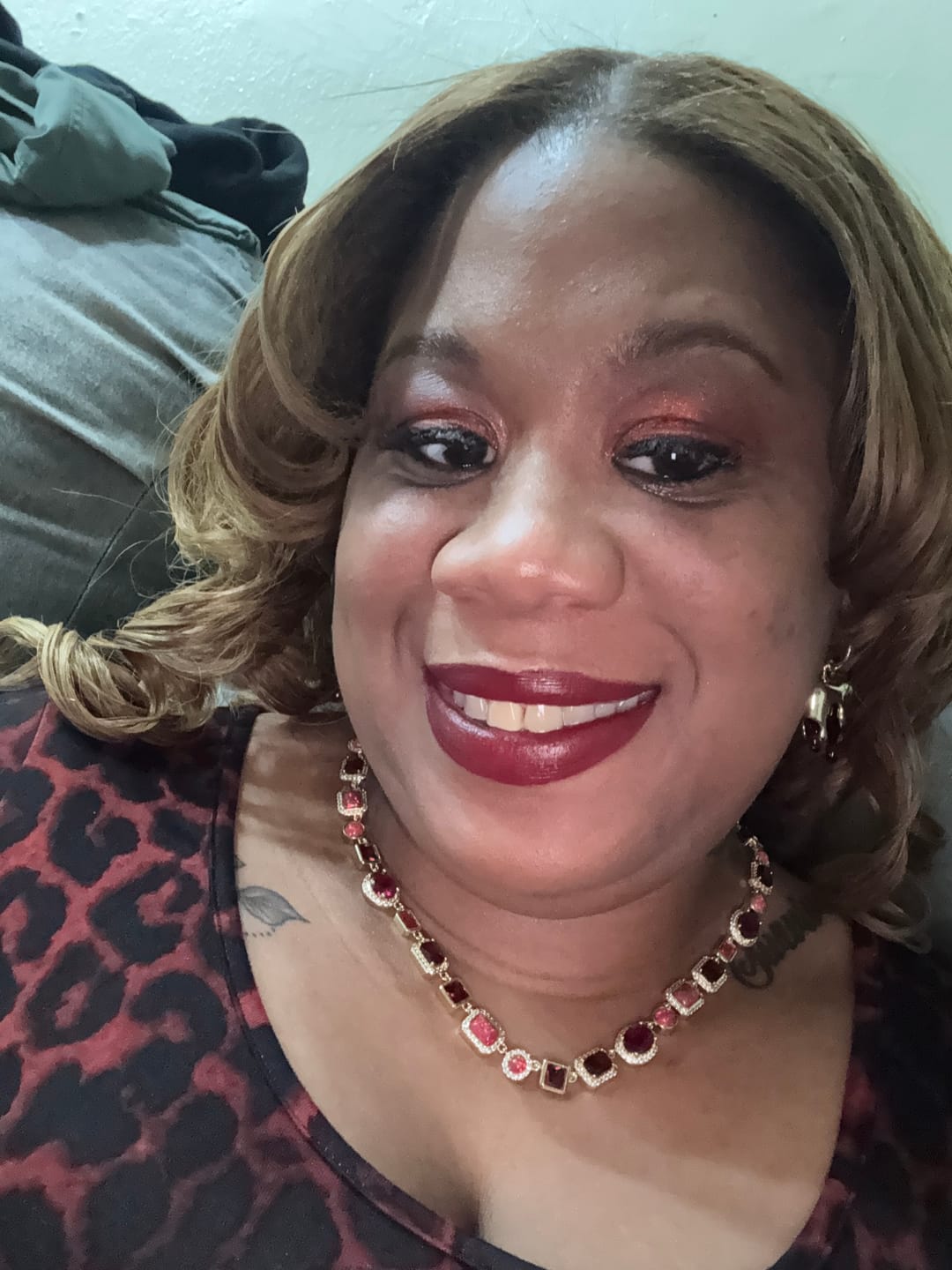 Customer photo review of Cherry Red Solstice Necklace