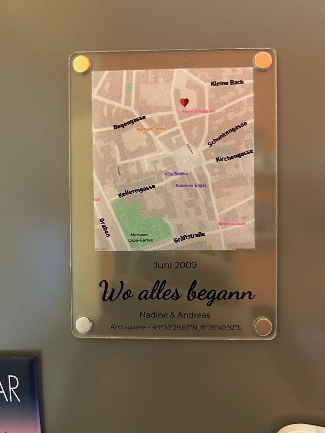 Customer photo review of "Unser Ereignis" - Acryl Magnet