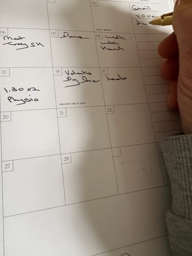 Close-up of a customer writing in a calendar with a gold-colored Head Plan Pen.