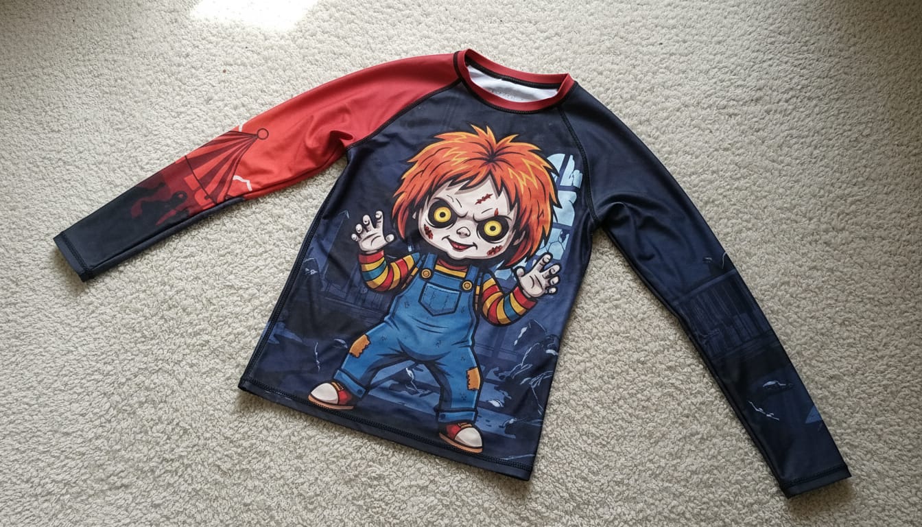 Customer photo review of Creepy Doll Combat BJJ Rashguard