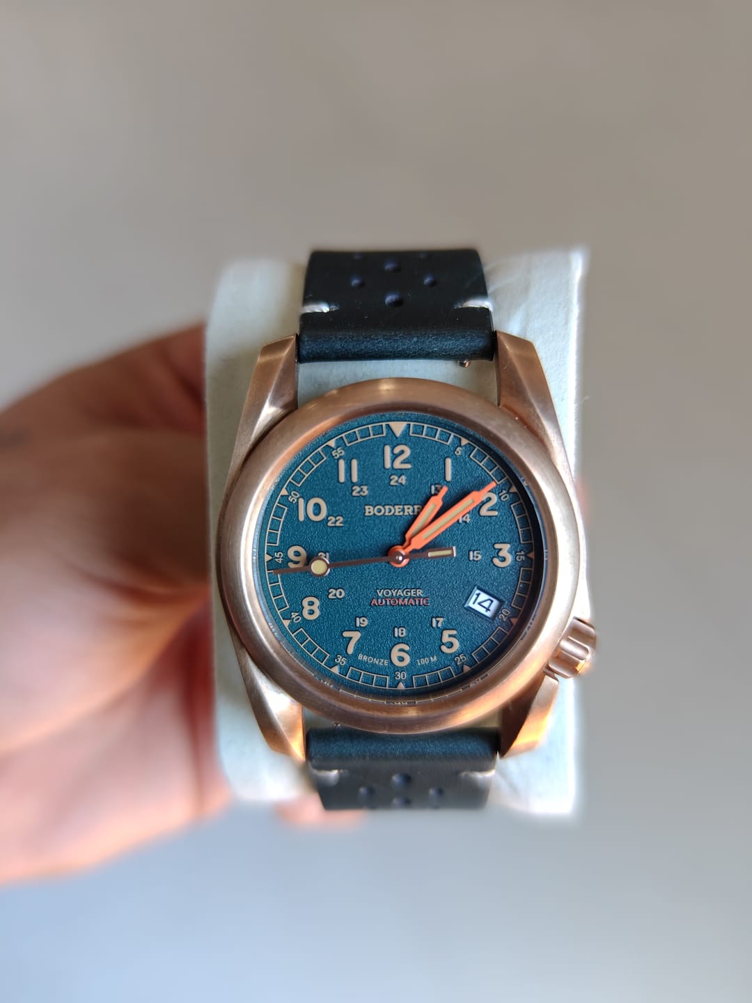 Customer photo review of VOYAGER - 100M Waterproof Bronze Automatic Field Watch | Sandstone Green