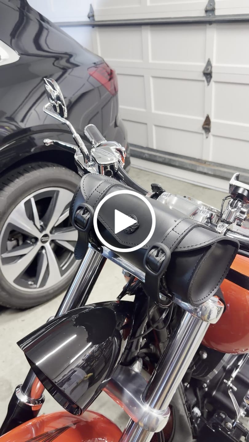 Customer video review of 2L - Dark Age Plain Leather Motorcycle Fork Bag for Harley Davidson