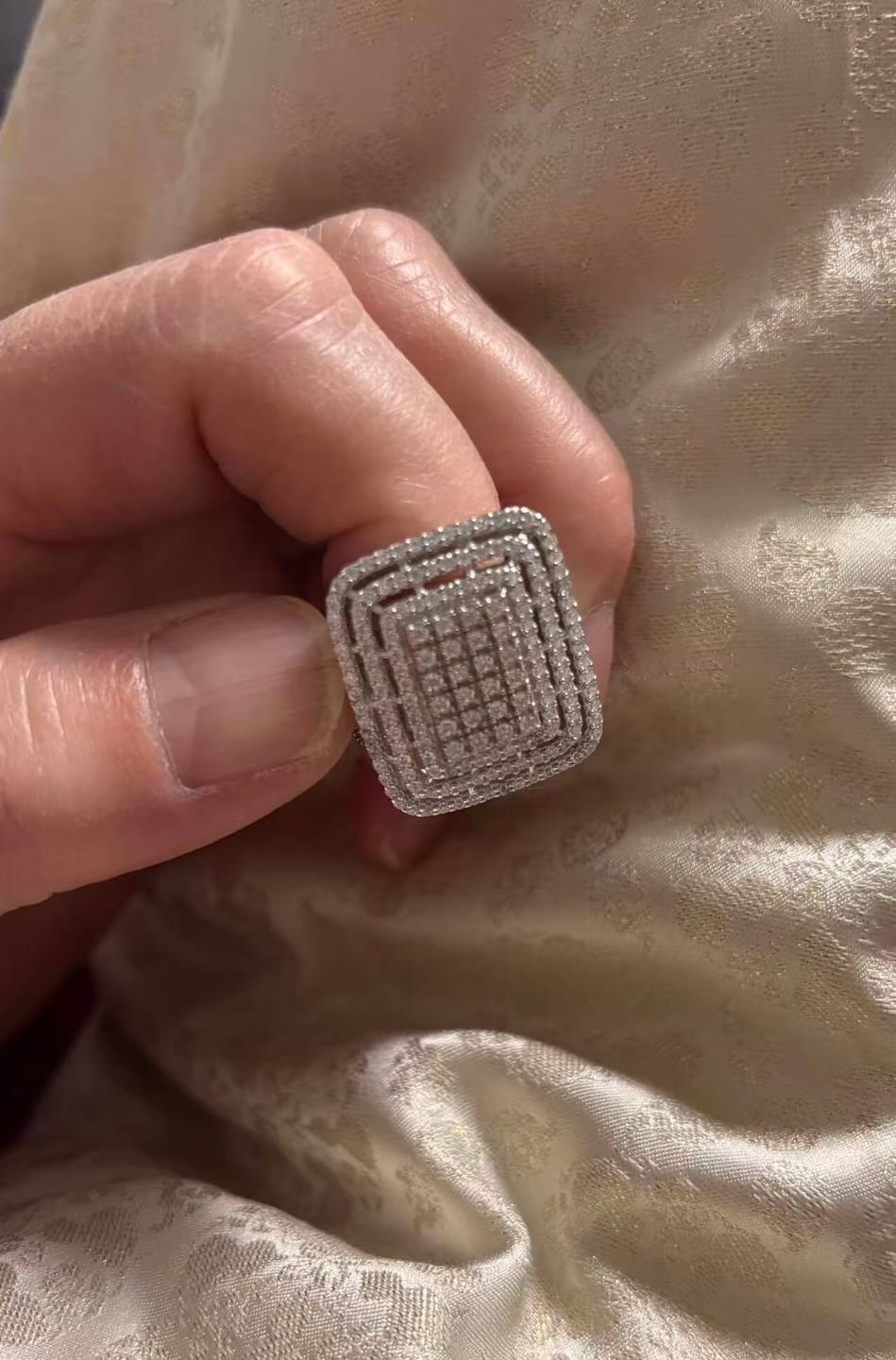 Customer photo review of Chunky Square Radiant Cluster • Bold 5ct Look Double Halo Multi-Row Iced Out Engagement Ring In Sterling Silver