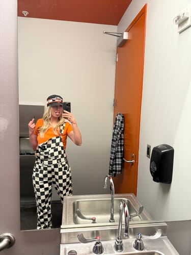 Customer photo review of Born Bad Washed Overalls - Checkered