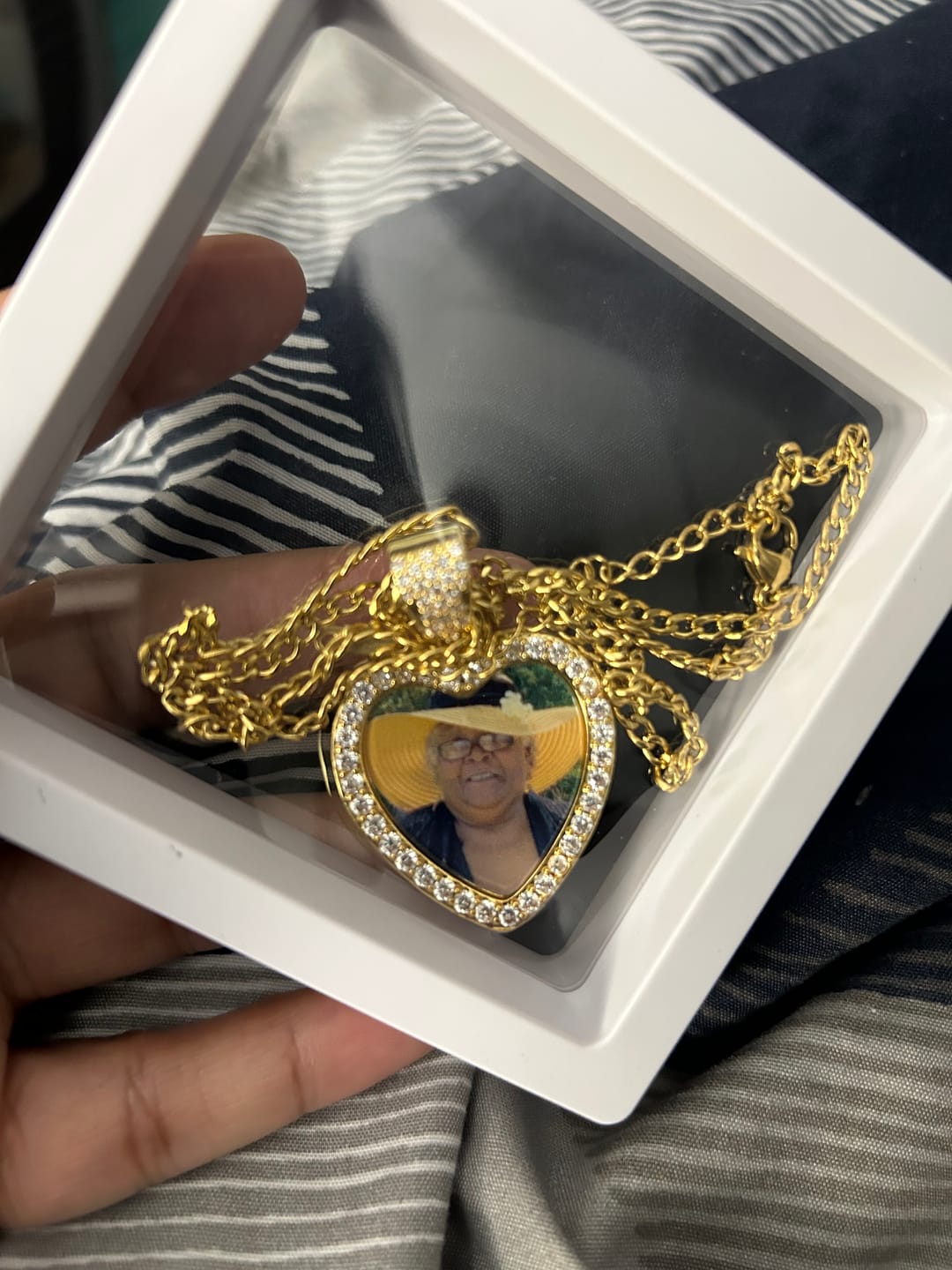 Customer photo review of Iced Heart Photo Pendant w/ Engrave