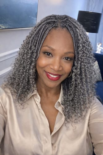 Customer photo review of Luvwin 13x4 Lace Salt And Pepper Boho Braided Curly Wigs  100% Human Hair