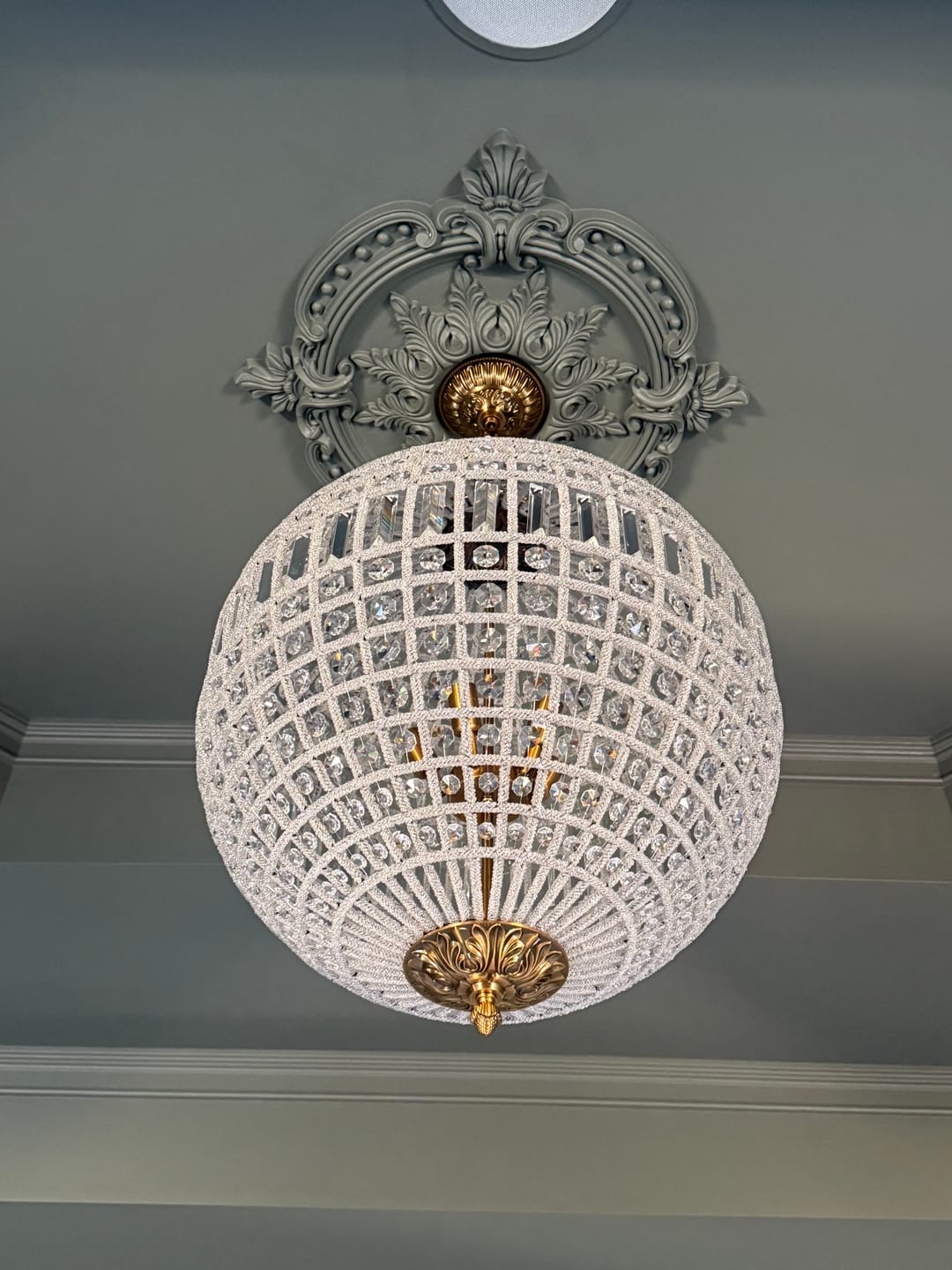 Customer photo review of French Antique Brass Crystal Globe Chandelier