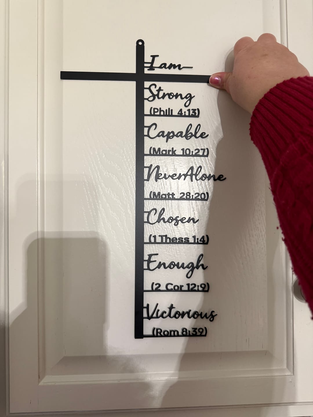Customer photo review of Christianartworkshop Biblical Verse Cross Metal Wall Decor: Daily Faith Reminder