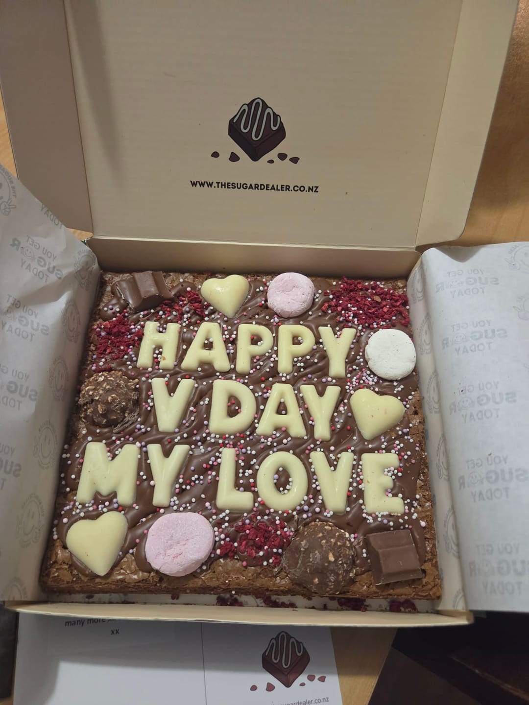Customer photo review of Custom message heart brownie