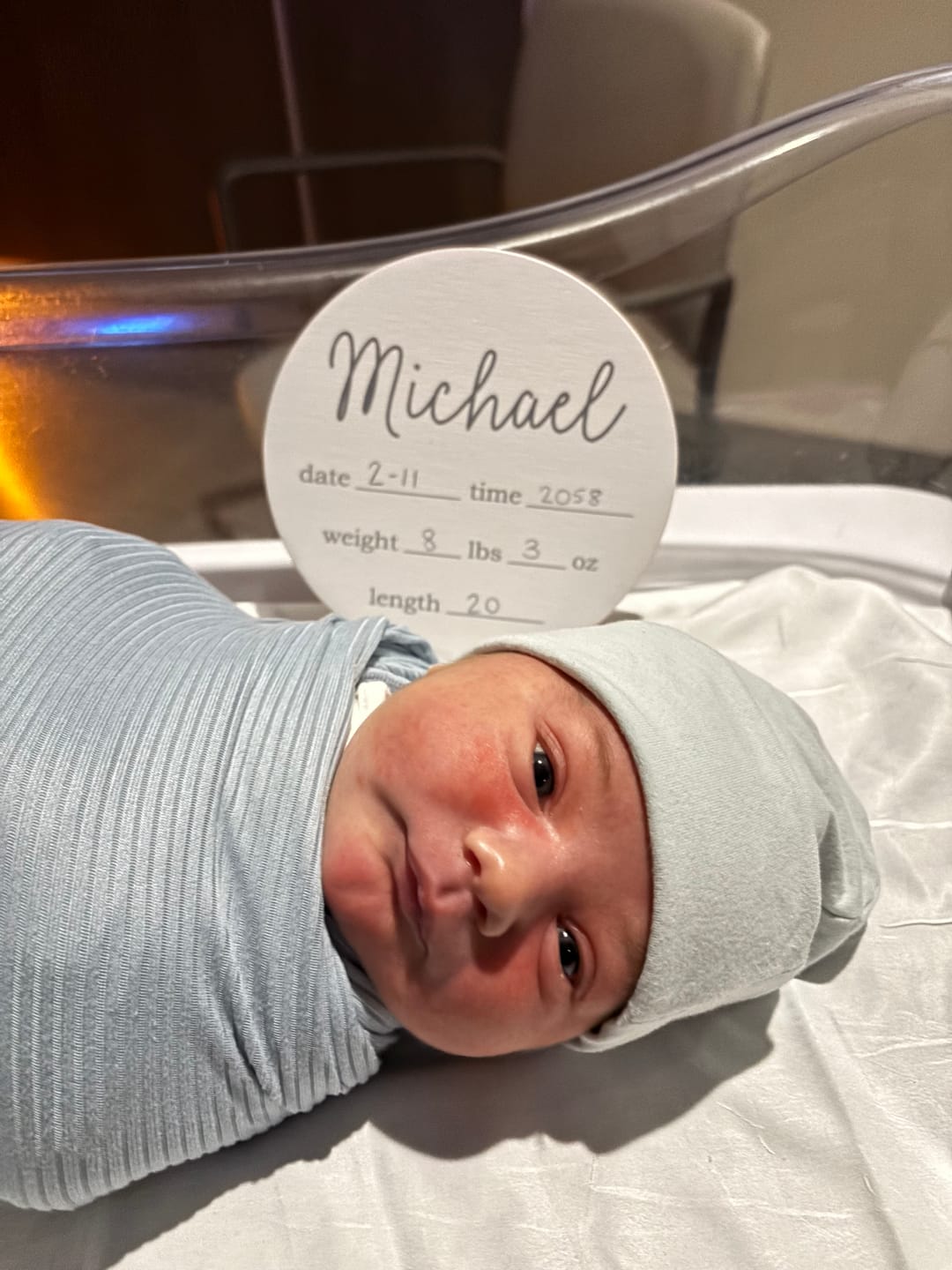 Customer photo review of Personalized wooden baby birth announcement sign, Gray
