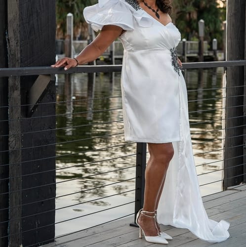 Customer photo review of White Liquid Bridal Satin