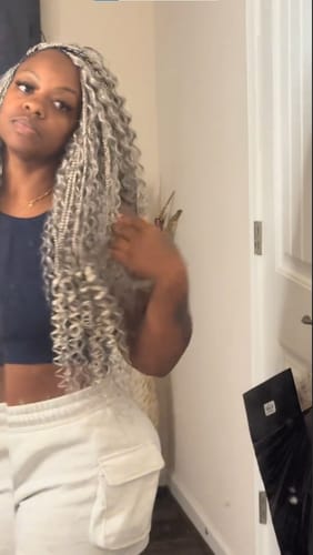 Customer photo review of Luvwin 13x4 Lace Salt And Pepper Boho Braided Curly Wigs  100% Human Hair