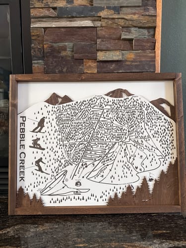 Customer photo review of Pebble Creek Ski Resort Map Sign | Laser Engraved & Framed Wall Art