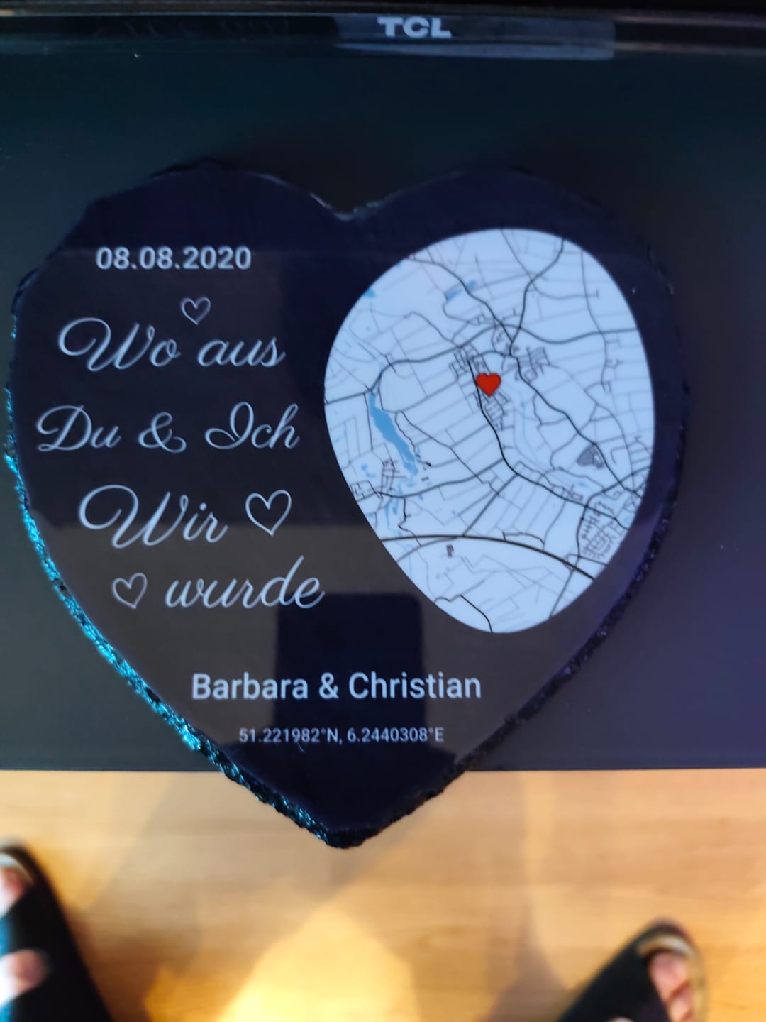 Customer photo review of Wo alles begann - Personalisiertes Schieferherz (15x15)