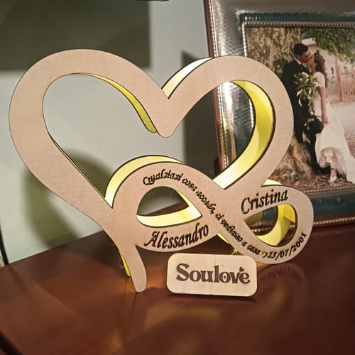 Customer photo review of Lampada personalizzata in legno  con cuore e Infinito intrecciati - Amore Infinito
