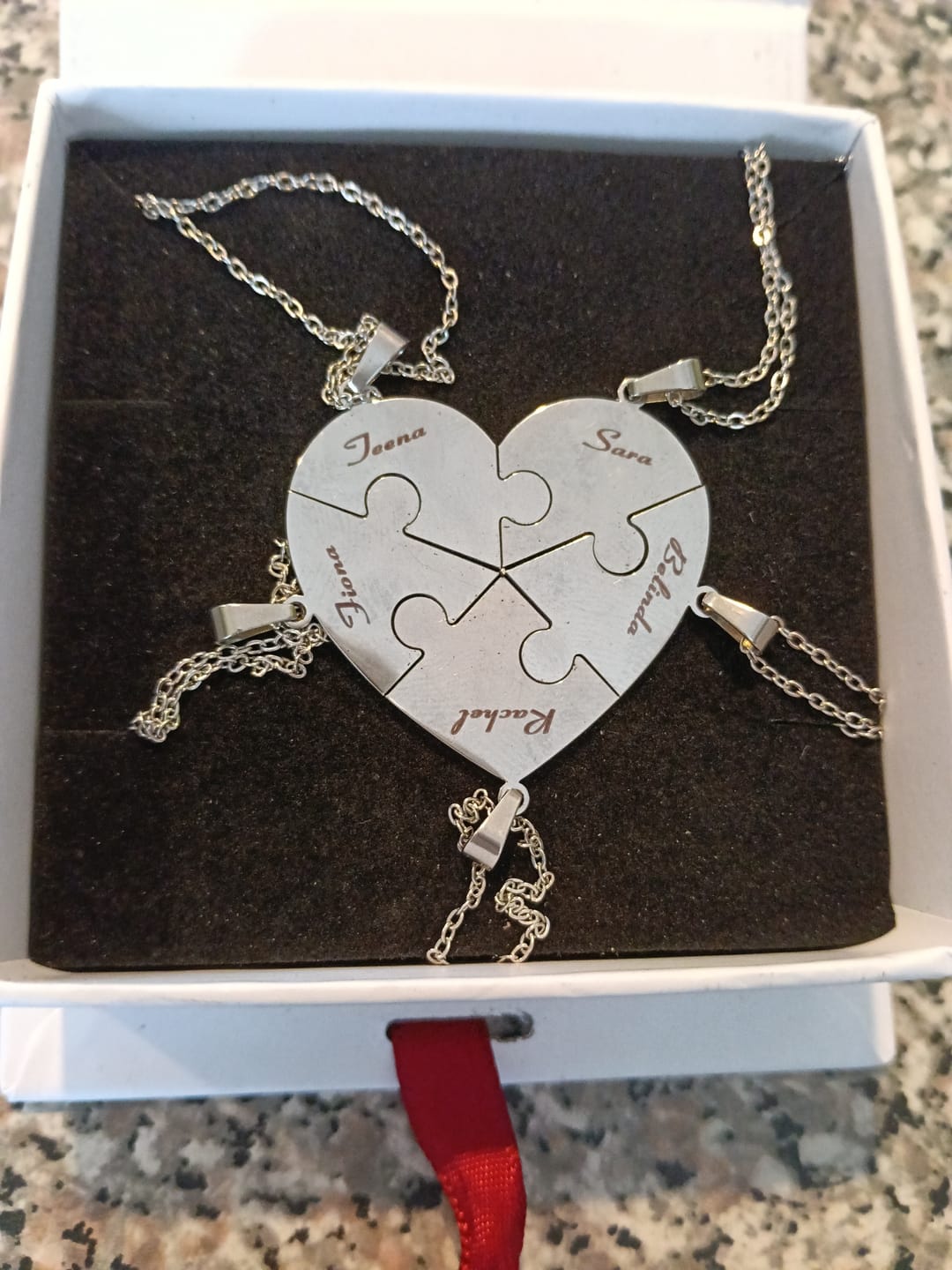 Customer photo review of Custom Puzzle Heart Necklace