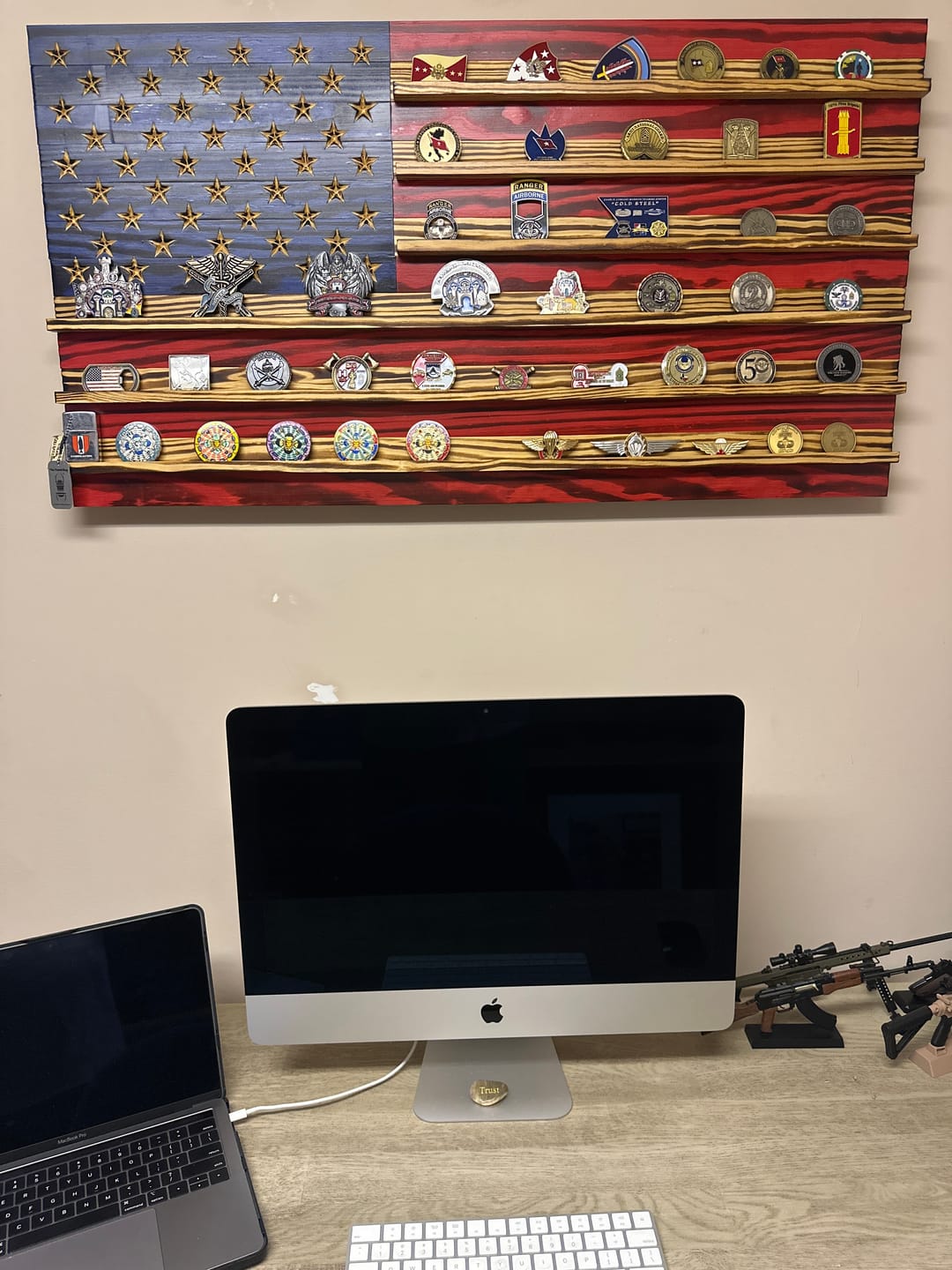 Customer photo review of Challenge Coin Display Rack Holder - Rustic American Flag