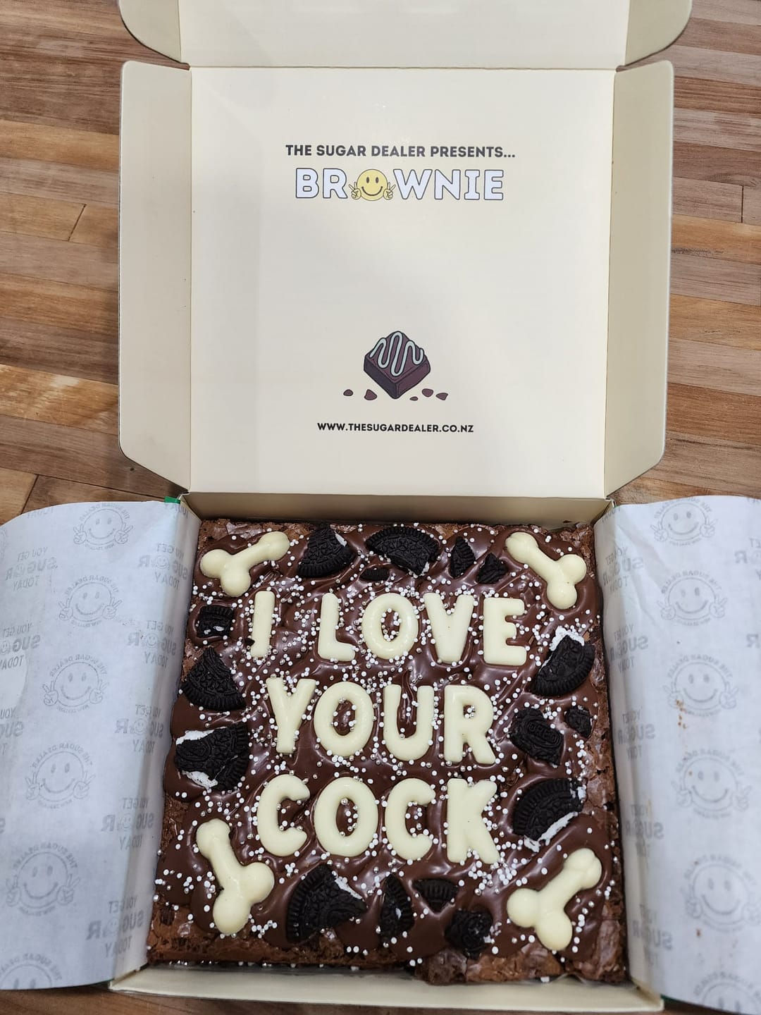 Customer photo review of Custom message dick brownie