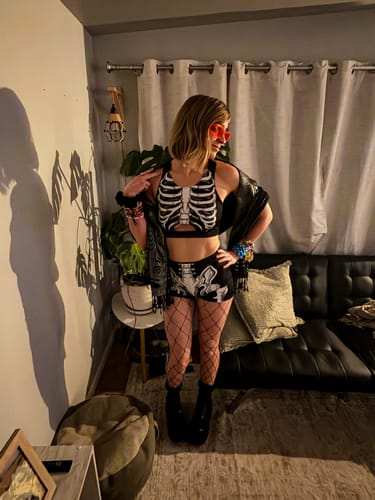 Customer photo review of Darkwing Skeleton High Waisted Shorts Set