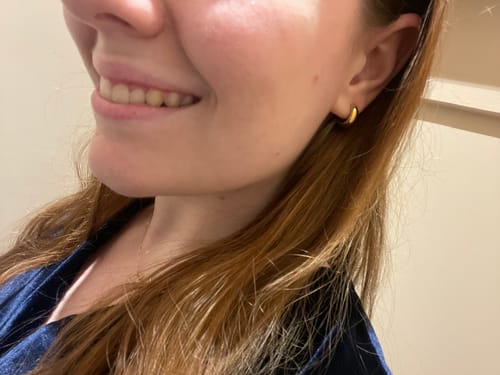 Customer photo review of Simple Huggie Clip On Earrings in Gold