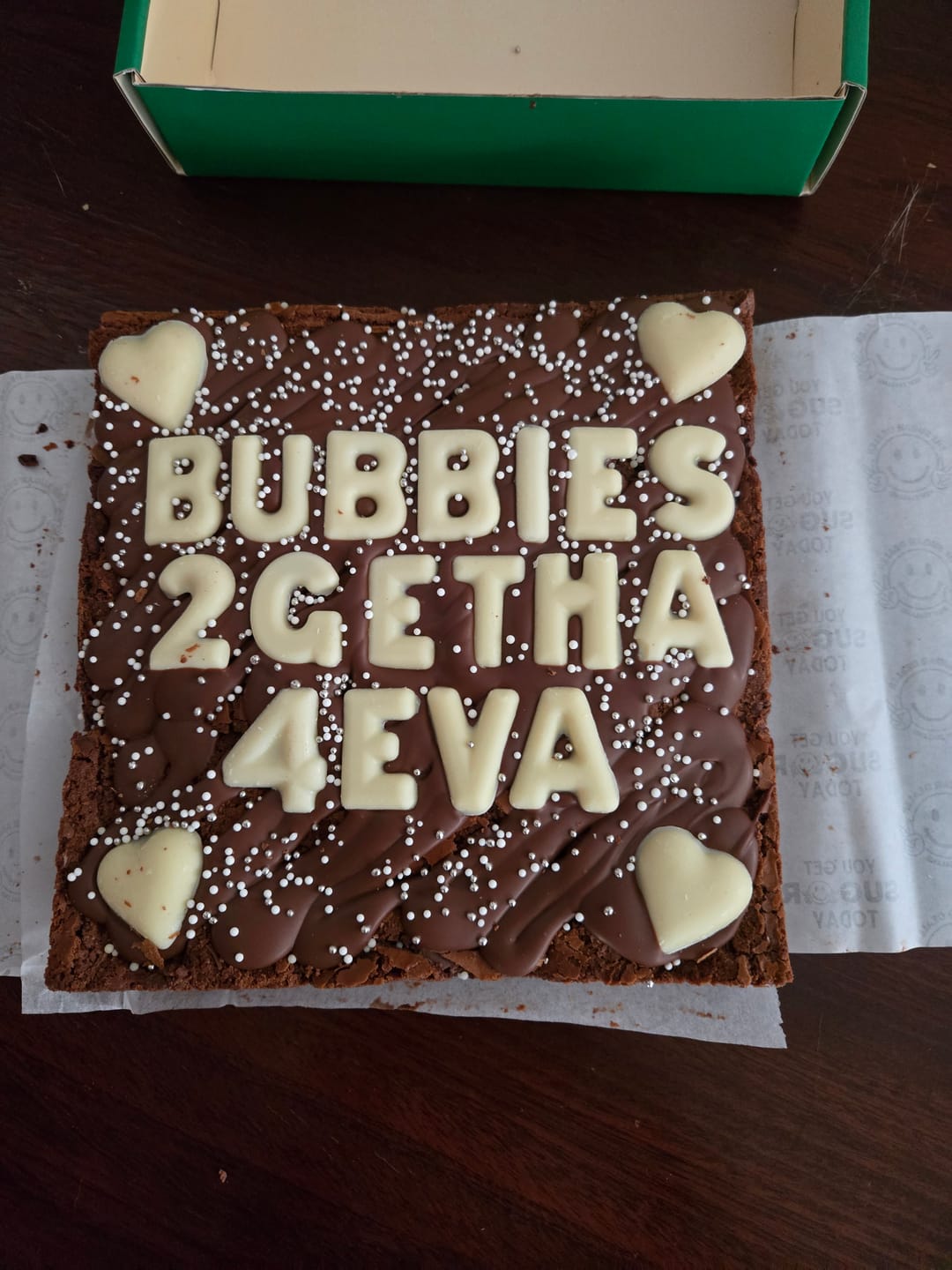 Customer photo review of No added gluten custom message brownie