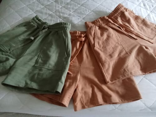 Customer photo review of Shaz Women's Cotton Terry Shorts - Clay
