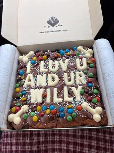 Customer photo review of Custom message dick brownie