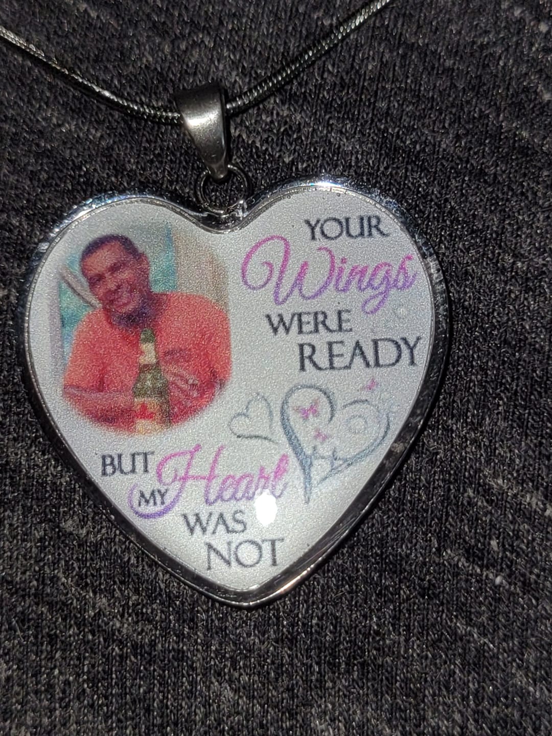 Customer photo review of Custom Photo Memorial Necklace Adjustable "Your Wings Were Ready But My Heart Was Not" -N026