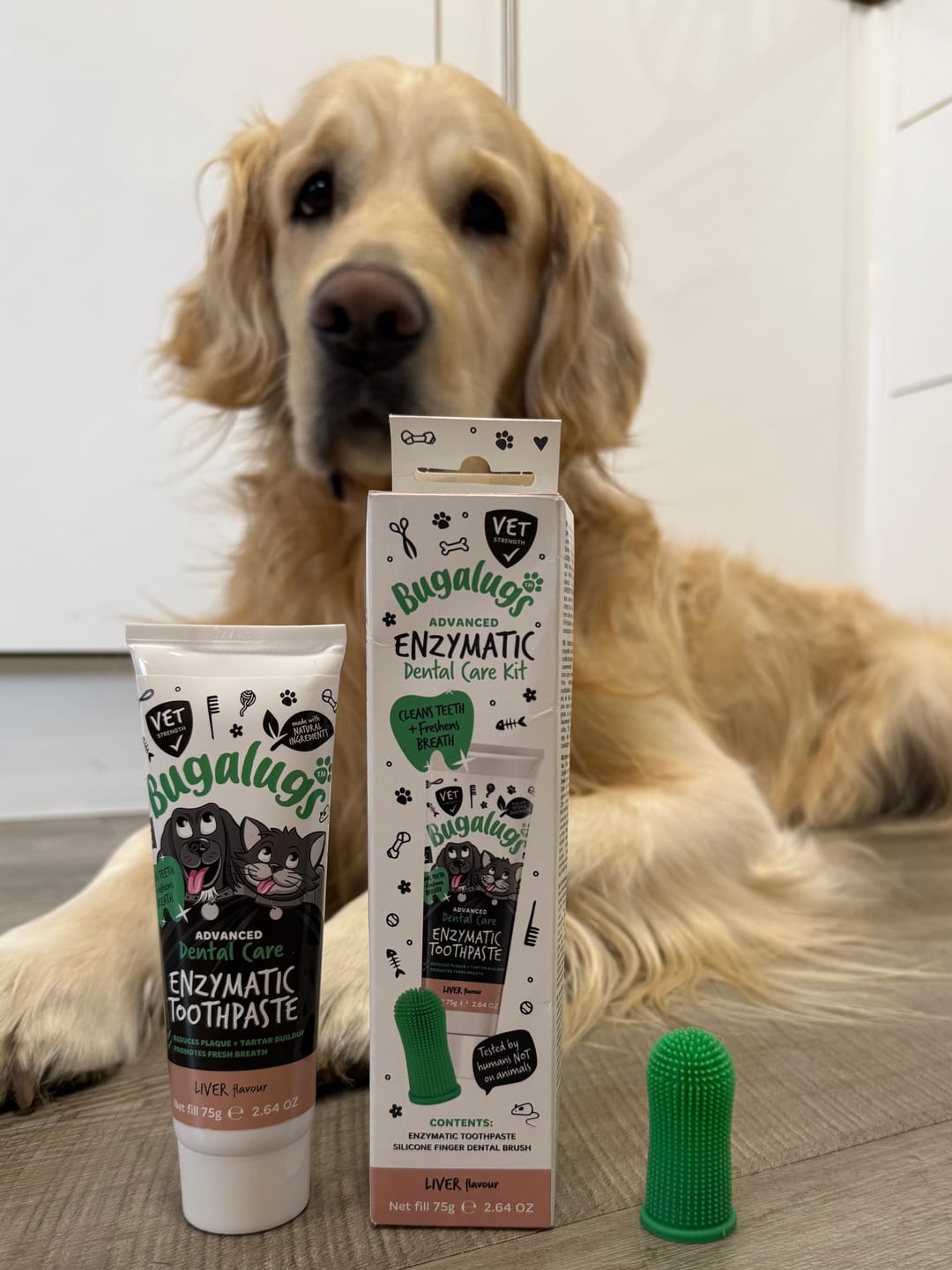 Customer photo review of Dental Care Kit (Enzymatic Toothpaste with Finger Toothbrush) for Dogs & Cats