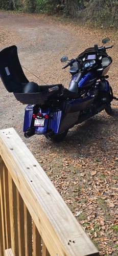 Customer photo review of HR3 Zephyr Blue / Black Sunglo 13.7" King Size Touring Trunk Luggage For 14-24 Harley Touring