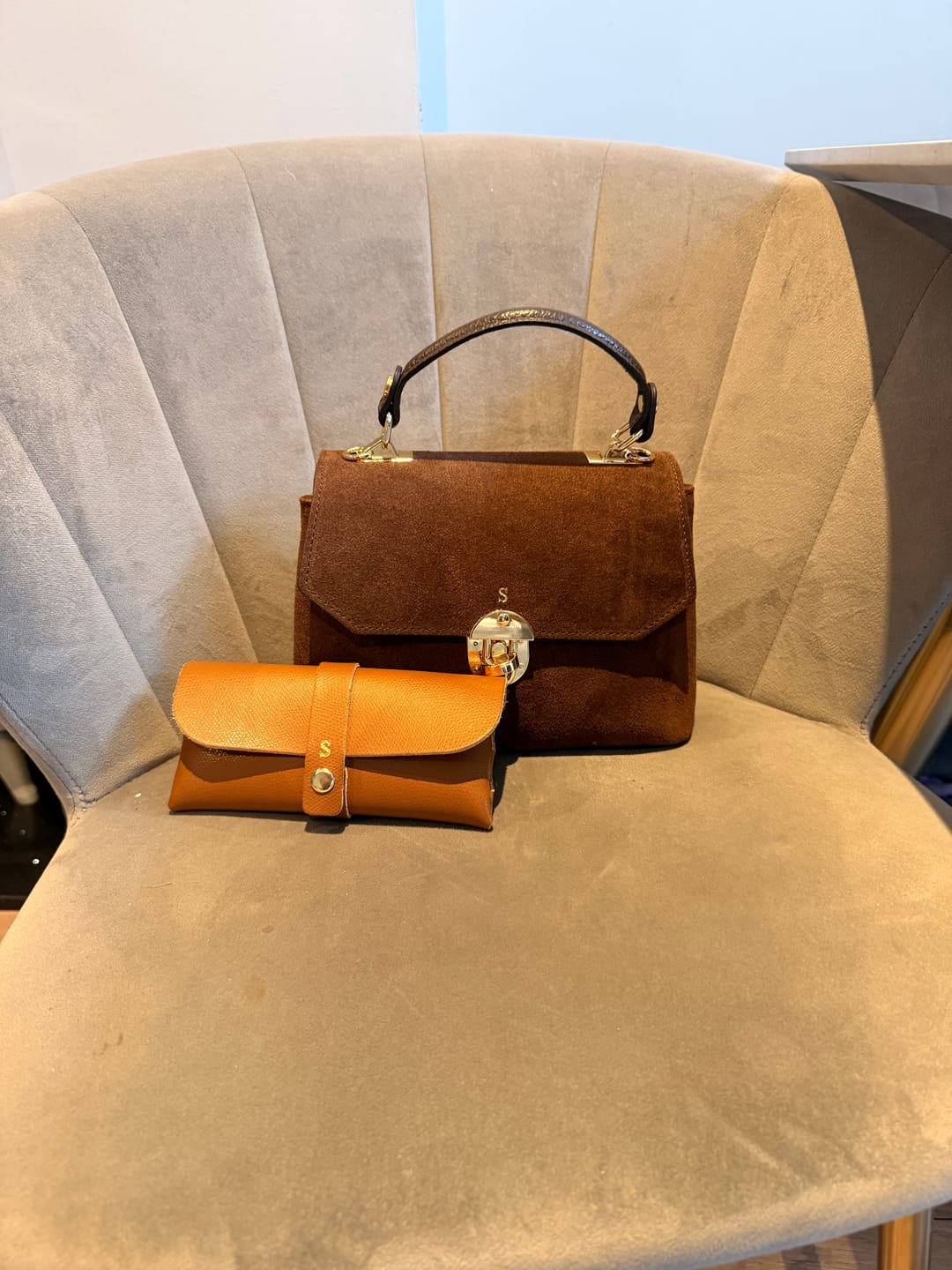Customer photo review of Suede Lucinda Top Handle