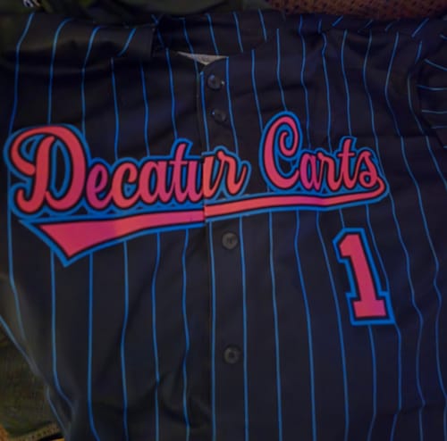 Customer photo review of Custom Black Pink-Powder Blue Stripe Fashion Authentic Baseball Jersey