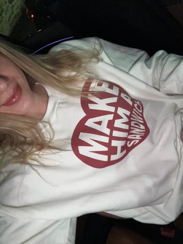 Customer photo review of Make Him A Sandwich V Day Crewneck