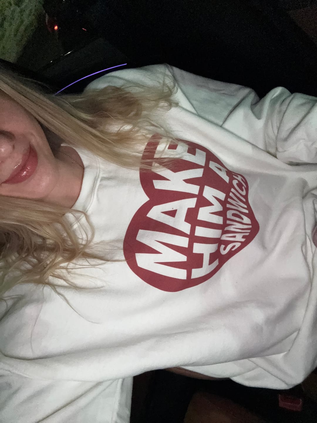 Customer photo review of Make Him A Sandwich V Day Crewneck