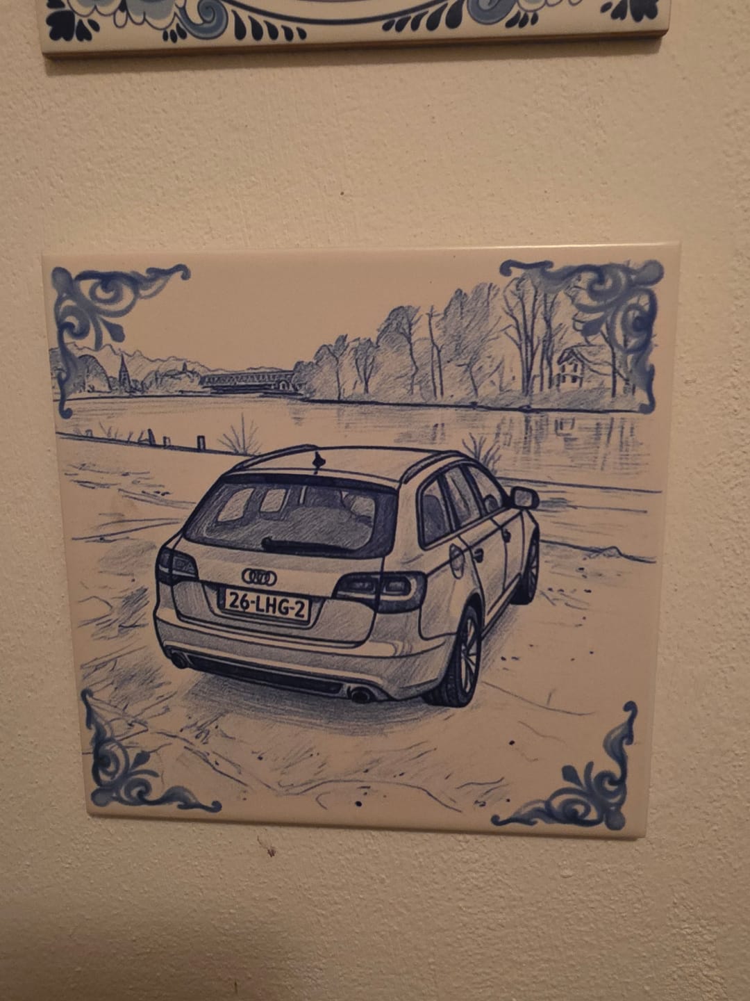 Customer photo review of Delfts Blauw tegeltje bedrukken met eigen auto