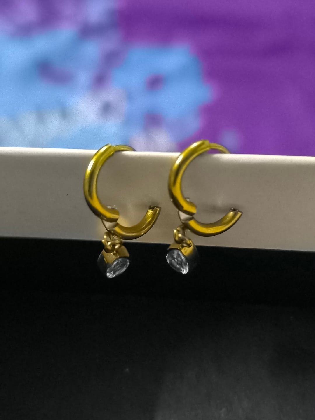 Customer photo review of Solitaire Drop Hoop Earrings