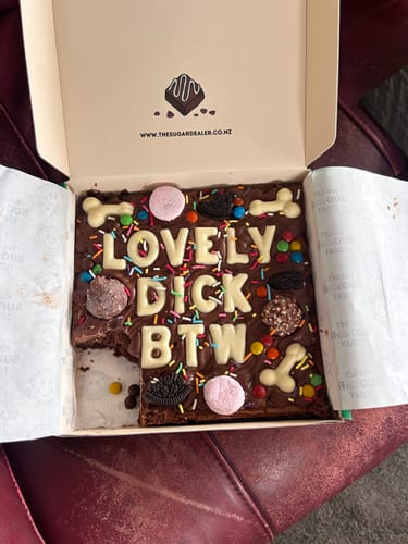 Customer photo review of Custom message dick brownie
