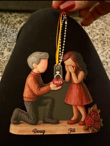 Customer photo review of Couple Marriage Proposal - Personalized Acrylic Ornament - Newly Engaged Gift, "She Said Yes!" Ornament, Just Engaged Gifts for Couples