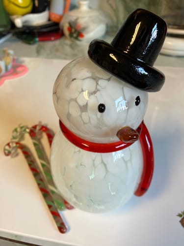 Customer photo review of 6" Lite-Up Blown Glass Snowman