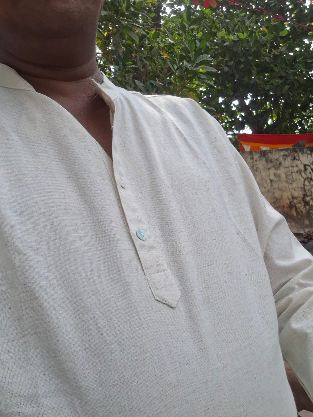 Customer photo review of Men Ecru Airy Linen Short Kurta