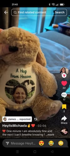 Customer photo review of A Cuddle from Heaven Personalised Photo Teddy Bear