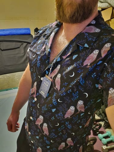 Customer photo review of Episodic Owl Floral Button Up Shirt