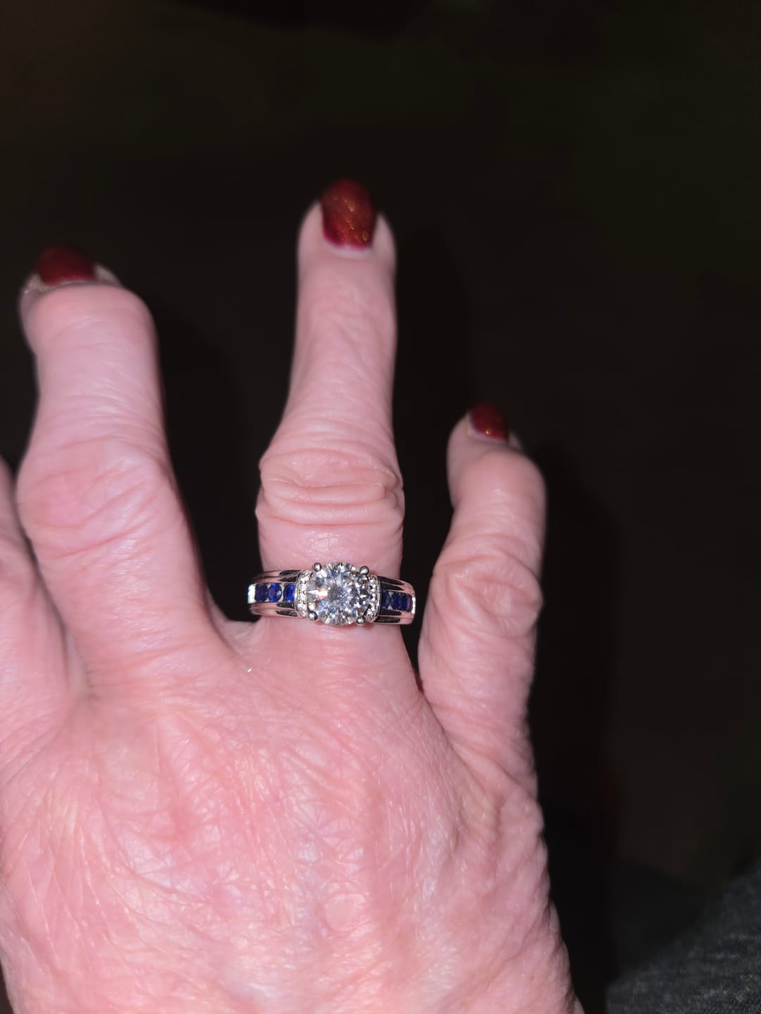 Customer photo review of Moissanite With Channel Set Sapphire Accents Engagement Ring