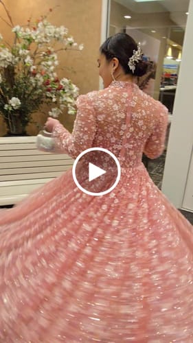 Customer video review of Romantic High Neck Pink Floral Applique Tulle Gown