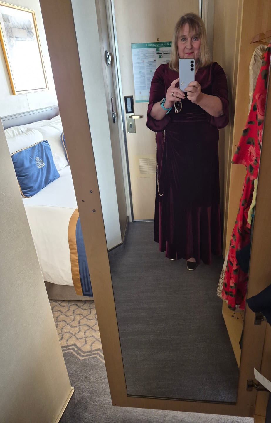 Customer photo review of 'Stevie' Luxe Velvet Ruffle Dress in Wine