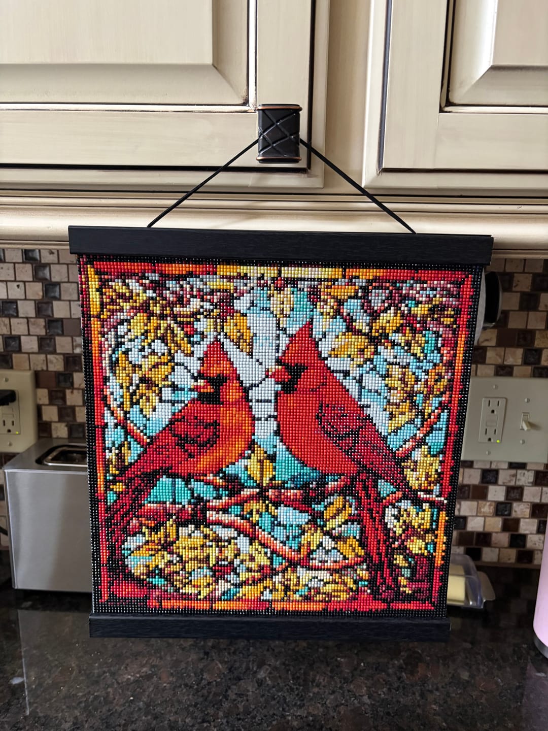 Customer photo review of Stained Glass Two Red Cardinals - Exclusive Premium Diamond Painting Kit